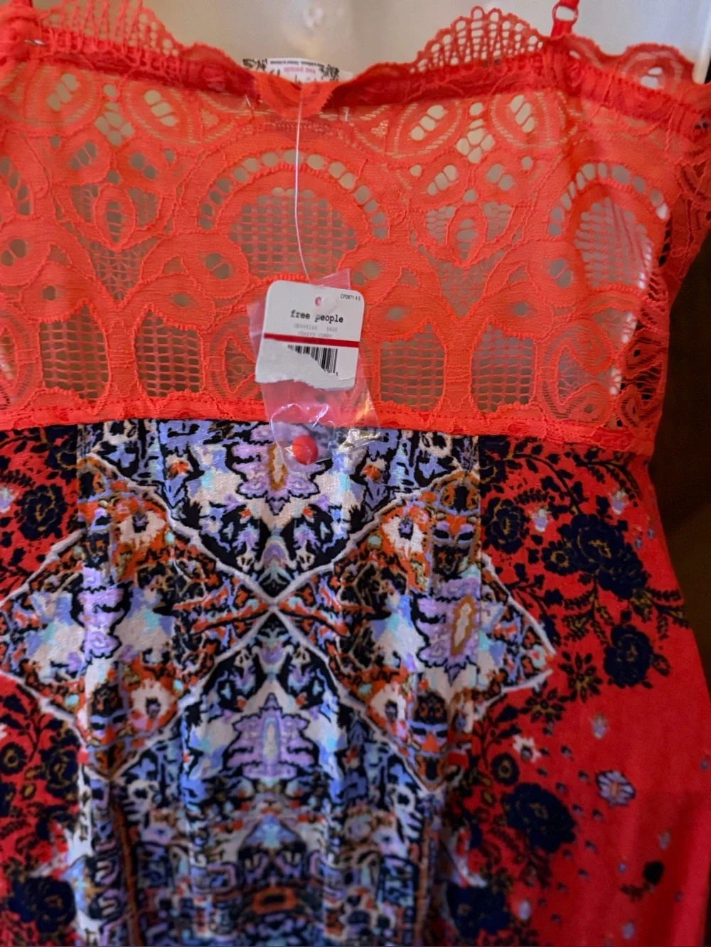 Free People Intimately Red Maxi Dress with Intricate Center Print